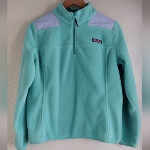 Vineyard Vines Mint Green Quarter-Zip Fleece with Light Blue Shoulder Panels